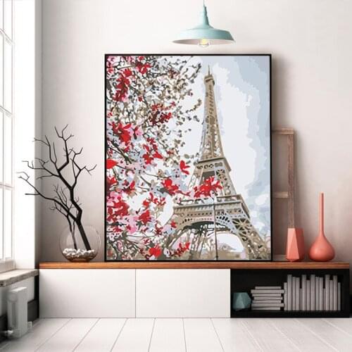 Piano oil painting eiffel tower landscape DIY painting digital art painting digital family Hotel decorative painting