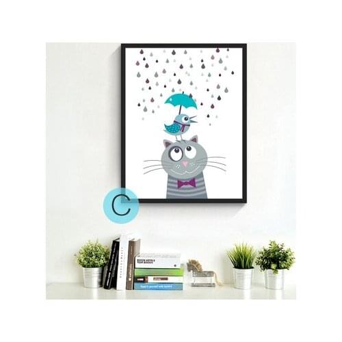 New decorative pictures poster art for kids room baby painting black white Bear Cat posters and prints Frame not include