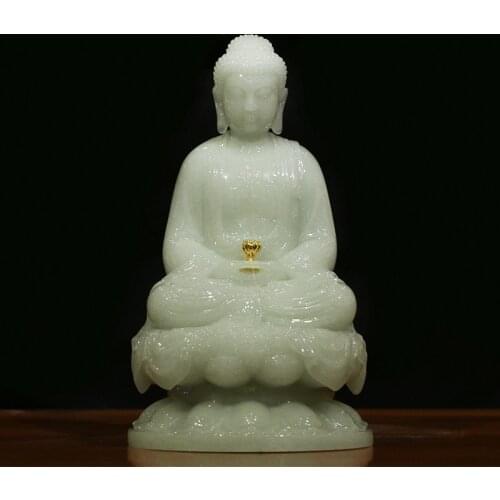 RRP$1500 -GOOD figure Buddha HOME efficacious Protection # Lotus Guru Buddha RULAI FO-REAL jade Buddha carving statue-26CM Large