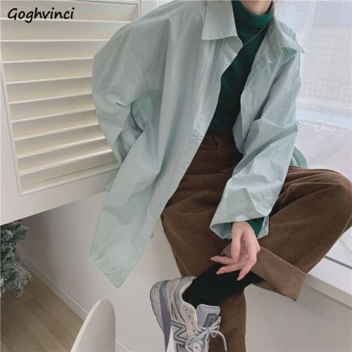 Shirts Women Light Green Solid Simple Oversize Fresh College Style All-match Ulzzang Casual BF Harajuku Ins Female Outwear Tops
