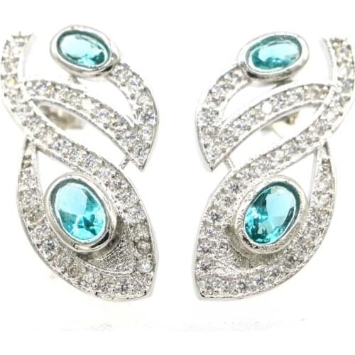 40x21mm SheCrown Flowers 8.4g Smokey Topaz White CZ Gift Women Jewelry 925 Sterling Silver Earrings Drop Shipping