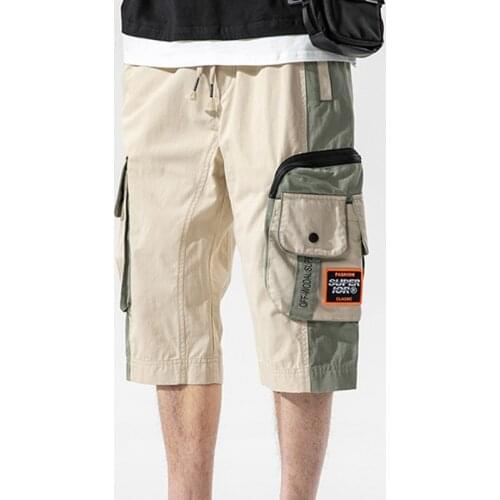 Jogger Shorts Men Hip Hop Cargo Shorts Streetwear Color Block Harajuku Summer HipHop Track Short Sweatpant Pockets Cotton MKD039