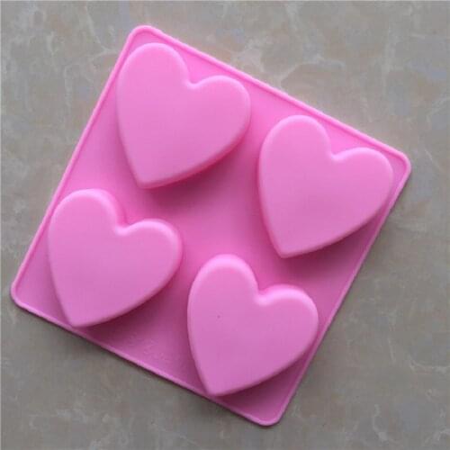4 even heart shaped handmade soap mold silicone mold love shape Cake decorating tools