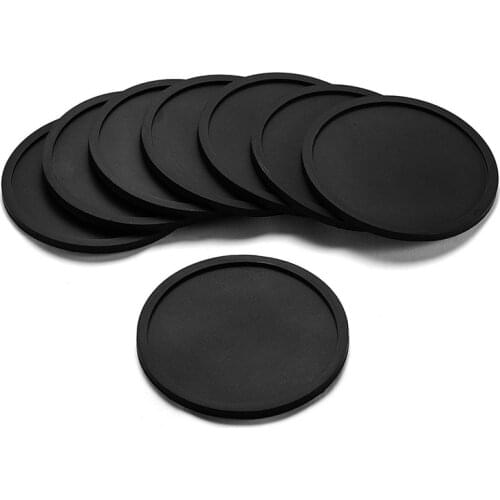 Silicone Black Drink Coasters Set of 8 Non-slip Round Soft Sleek and Durable Easy to Clean Black
