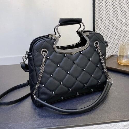 DIINOVIVO Luxury Brand Women Bag Tote Rivet Crossbody Bag Diamond Lattice Female Shoulder Bags Chain PU Leather Handbag WHDV1895