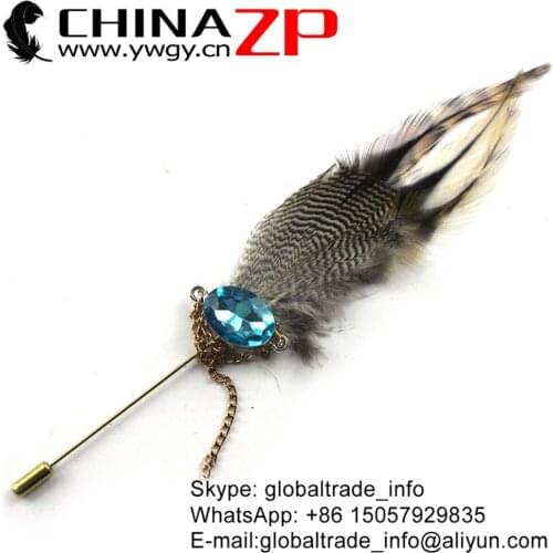 CHINAZP Factory Unique Handmade Natural Duck and Grizzly Feathers Brooch Pin with Rhinestone