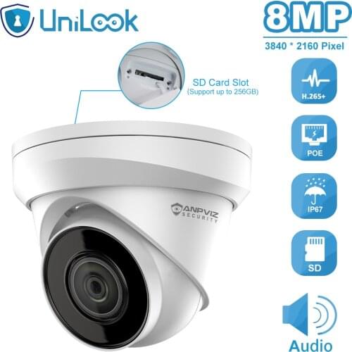 UniLook 4K 8MP Turret POE IP Camera Support 256GB SD Card H.265+ Built-in Microphone Security CCTV Cam