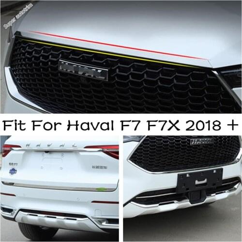 Stainless Steel Exterior Kit Fit For Haval F7 F7X 2018 - 2021 Center Grille Grid / Front Hood Engine / Rear Trunk Lid Cover Trim