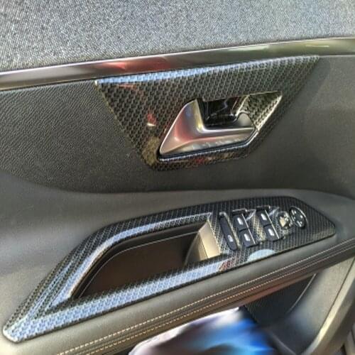 For Peugeot 3008 GT 2017-2020 2021 Carbon Fiber Interior Inner Door Handle Catch Cover Trim Window Button Switch Cover Trim