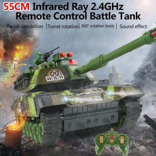 55CM Big Size RC Battle Tank Rotable Turret Lift Barrel In Situ Rotation Sound Effect Simulation Recoil LED Lights Kids' RC Toys