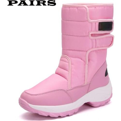 Boots Women Snow Boots 2019 Winter Thicken Fur Plush Waterproof Non-Slip Rubber Warm Platform Hook Loop Mid-Calf Plus Size Boots