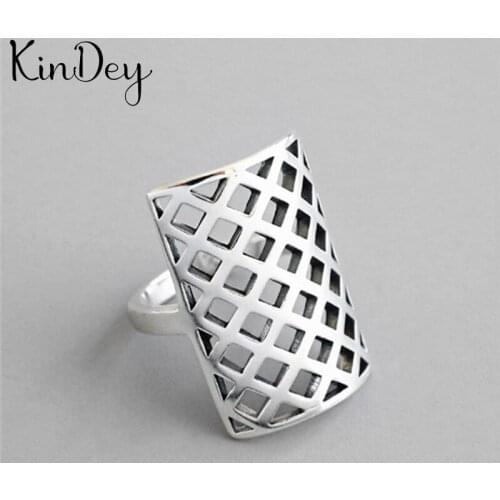 Kindey Personality Silver Color Hollow Square Rings For Women Wedding Jewelry Adjustable Antique Finger Ring Anillos