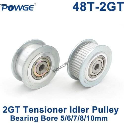 POWGE 48 Teeth 2GT Idler Timing Pulley synchronous Wheel Bore 5/6/7/8/10mm with Bearing for Width 10mm GT2 Open belt 48T 48Teeth