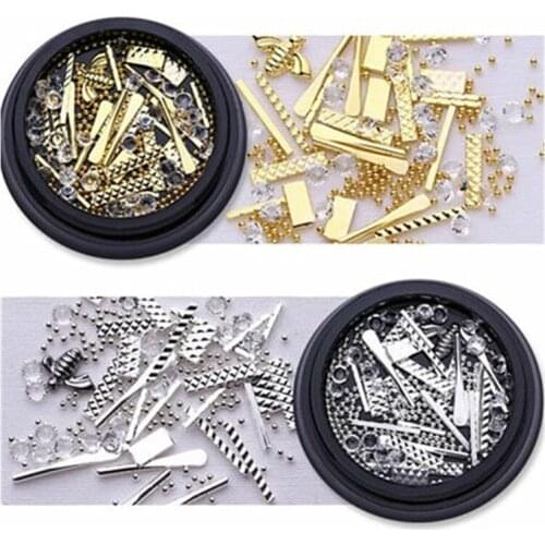1 Box DIY Nail Art Metal Gold Silver Stripe Mixed Shape Rivet Rhinestones for Nails Decor Steel Balls Studs Manicure Accessories