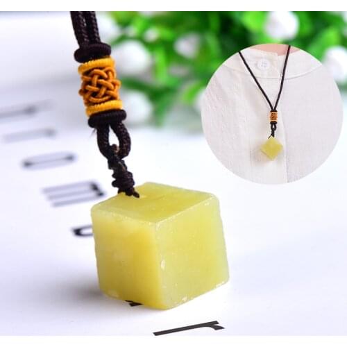 1PC Natural Gemstone Square Yellow Snake Stone Pendant Raw Stones Increase Charm Reiki Healing Stone For Men Women Jewelry Gifts