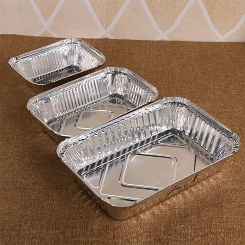 10Pcs Rectangle Disposable Aluminum Foil Pan Take-out Food Containers Eco Friendly Kitchen Barbeque Baking Oven Accessories