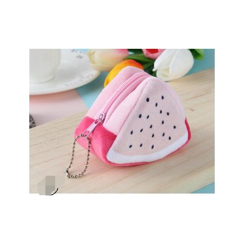 100pcs/lot epacket cartoon style children triangle fruit coin wallet girl plush zipper coin wallet kid birthday gift bag