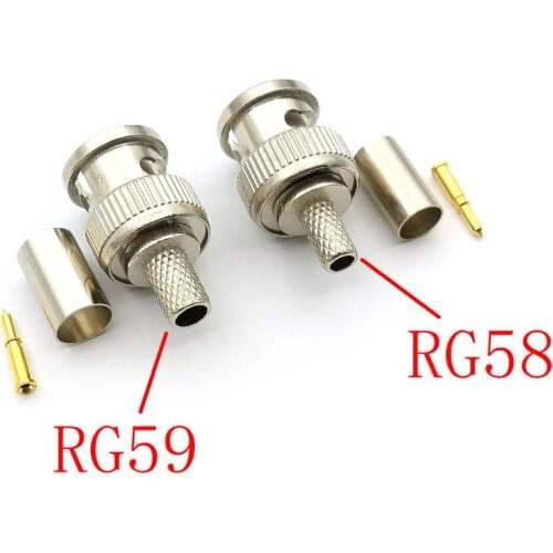 1000PCS Crimp on BNC Male RG59/RG58/RG6 Coax Coaxial adapter For CCTV camera CONNECTOR