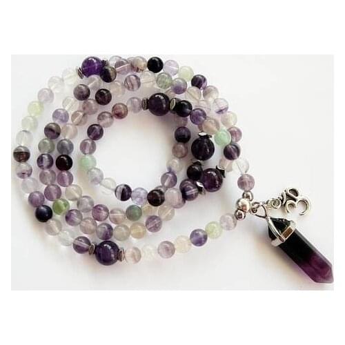 108 Mala Fluorite Necklace 108 mala wrap bracelet Meditation Yoga fluorite bracelet Buddhist Beads Om necklace