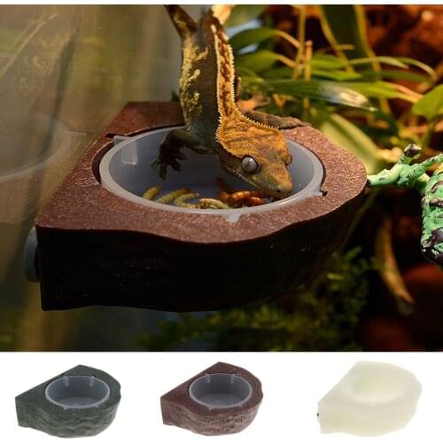 2pcs Mini Magnet Gecko Feeder Ledge Reptile Terrarium Decorative Feeding Bowl Food Holder Cup Gecko Natural Rock Look Ledge