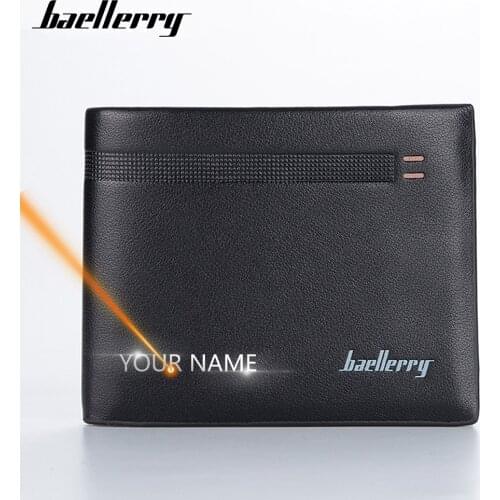 2020 Name Engraving Men Wallets Short Card Holder Male Purse High Quality Brand PU Leather Wallet For Men