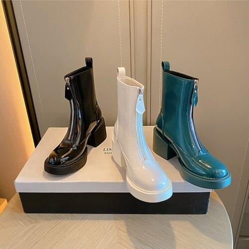 2021 Women Shoes Round Toe Platform Boots Genuine Leather Ankle Boots for Women Cool Motorcycle Boots Tooling Style Girls Boots