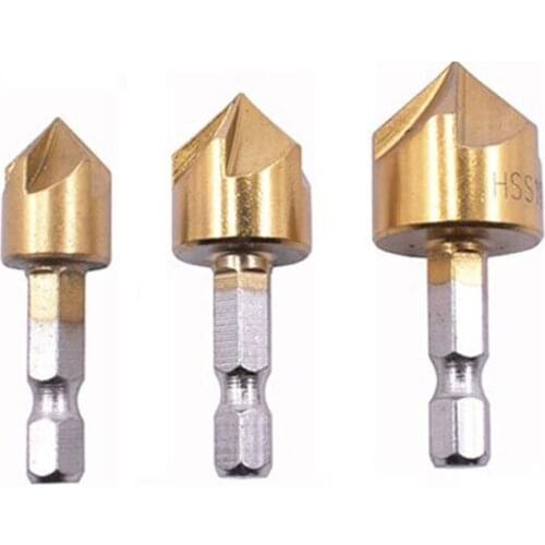 3pcs Titanium Coated Countersink Chamfer Tool Deburring Tool Set Metal Wood Drill Bits 12mm 16mm 19mm Punch Tool