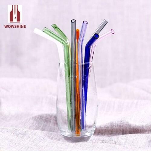 5PCS Colorful Women Lip Protecting Bent Glass Reusable Straws Heat Resistance Glass Drinking Straws 20cm Cocktail Accessories
