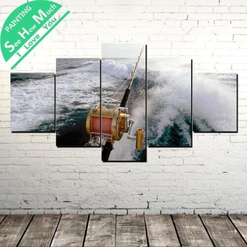 5 Piece Sport Fishing Wall Art Canvas Poster and Print Canvas Painting Decorative Picture Canvas Painting Home Decor