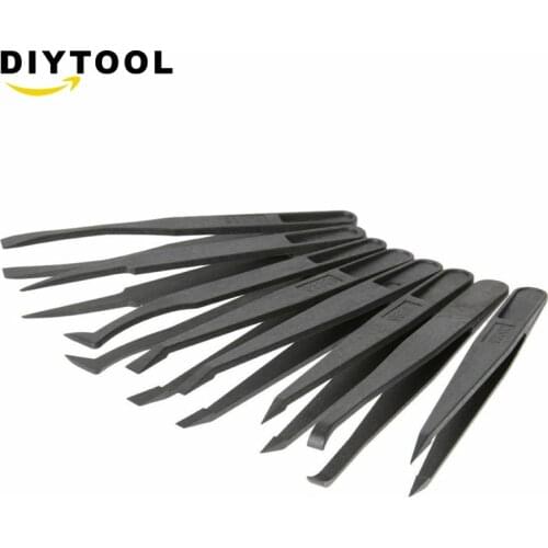 7pcs Anti-static Tweezer Tool Straight Bend Plastic Heat Resistant