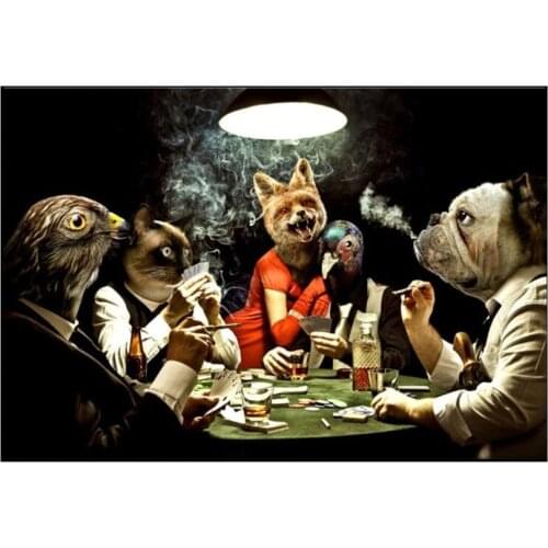 Cartoon Playing Poker Dog, Square/Round Diamond Embroidery Cross Stitch 5d Diamond Painting Kits Mosaic Rhinestones Art WG2691