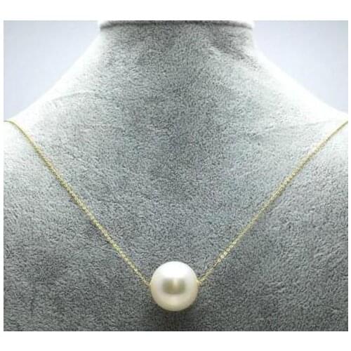 Free shipping 18k GOLD AAA++ 13-14MM NATURE SOUTH SEA WHITE PEARL PENDANT NECKLACE 18 INCHES