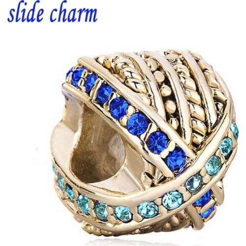 Slide charm Free shipping Europe and Valentine blue with green crystal X shape charm beads fit Pandora bracelet