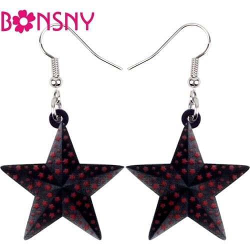 Bonsny Acrylic Christmas Star Ornaments Earrings Drop Dangle Navidad Party Decoration Gift Jewelry For Women Girls Bijoux Charms