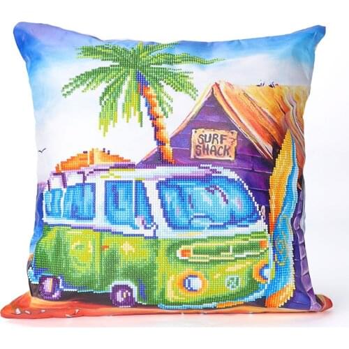 Partial Round Drill DIY Diamond Painting Landscape Sea House Cushion Cover Pillow Case Decor Room Ship Art Mosaic Cross Stitch