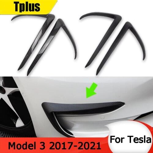 Tplus Car Front Blade Decoration Design Sticker For Tesla Model 3 2017-2021 ABS Carbon Fiber Black White Accessories