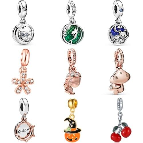 Long Statement Evil Eye Mermaid Cactus Owl Pendants Beads Fit Original Pandora Bracelets Charms Bangles for Women DIY Making