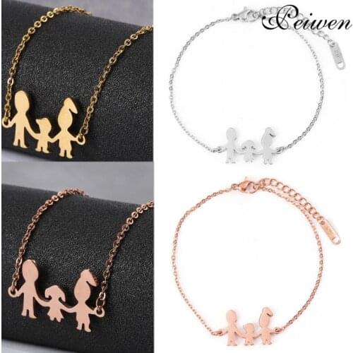 Family Of Three Bracelets Dad Mom Girl Boy Stainless Steel For Women Men Gold SilverColor Charm Personalise Custom Bracelet Gift