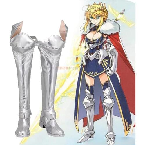FGO Arturia Silver Boots Cosplay Fate Grand Order Lancer Alter Cosplay Boots Overknee Shoes Custom Made for Unisex