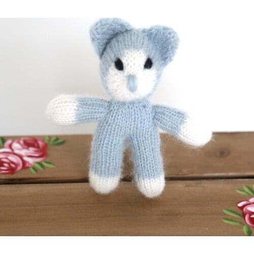 Blue Baby Kitty Toy Animal Stuffed Toy Animated Baby Photography Doll Crochet Cat Kitty Newborn Shower Gift Baby Cat Props
