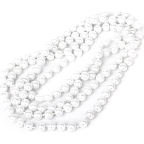 Faux Pearl Long Sweater Chain Necklace White