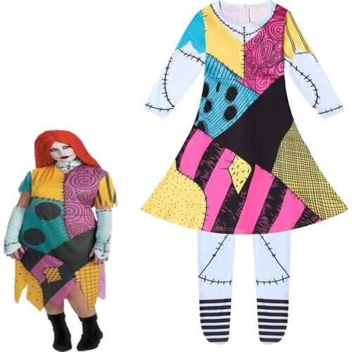 Girls Scare Sally Cosplay Costume for The Christmas Sallys Weird City Night Costume Thanksgiving Carnival Outfits Kids Clothes