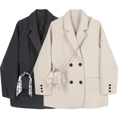 Korean Coats for Women Cotton Warm Double Breasted Blazer Overcoat Female Wool & Blends Office Lady Blazers Womens Jackets