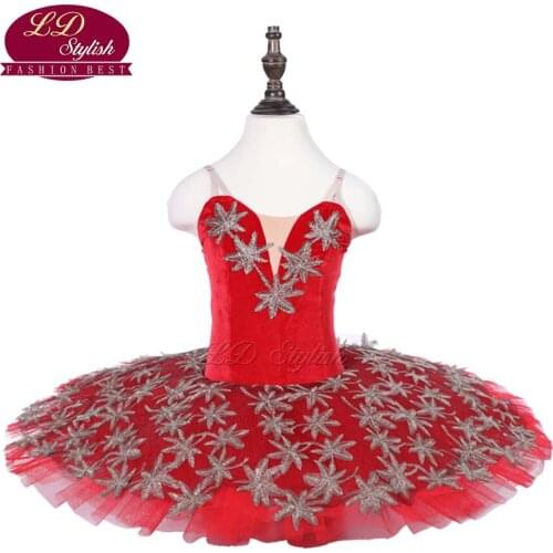 Red Stage Performance Ballet Tutu Costumes Maple Leaf Decoration Fit For Children Dance Kids Ballet Skirt Girls Yellow Dresses