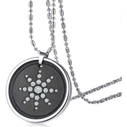 Stainless Steel Round Crystal Volcanic Lava Round Bio Scalar Men Women Energy Pendant Necklace Anti EMF Radiation Power Necklace