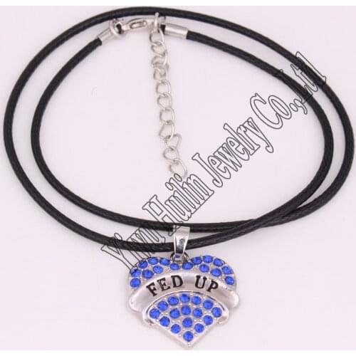 Best-selling zinc studded with rhinestone FED UP charm necklace