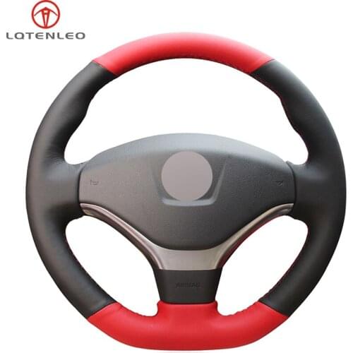 LQTENLEO Red Black Genuine Leather DIY Hand-stitched Car Steering Wheel Cover For Peugeot 308 2012-2015 408 2013