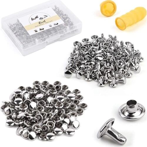 MIUSIE 100 Sets Leather Rivet Tubular Metal Rapid Rivet Studs Double Cap Rivets With Box For DIY And Leather Crafts