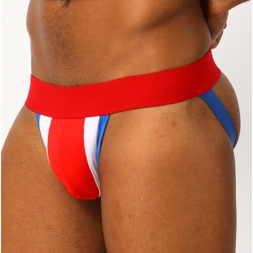 2020 ADANNU Brand 4pcs/lot Gay Underwear Lingerie Jockstrap G-Strings Thongs Men Underpants Cotton hit color Male gay Panties