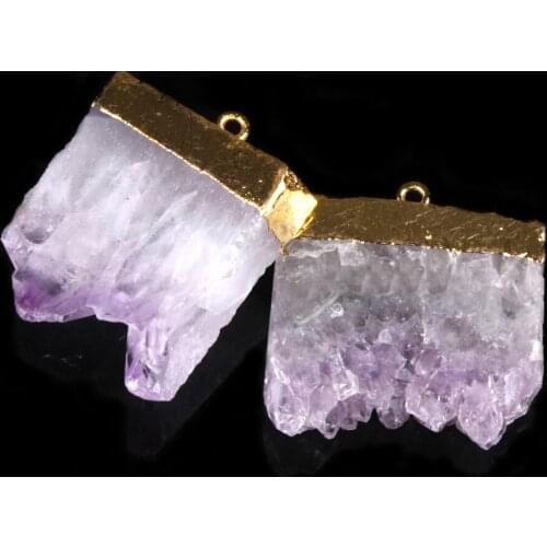 Natural Stone Amethysts Rough Pendant Randomly Square Shaped Crystal Quartz Beads Pendant For Jewelry Making 6pcs Free Shipping